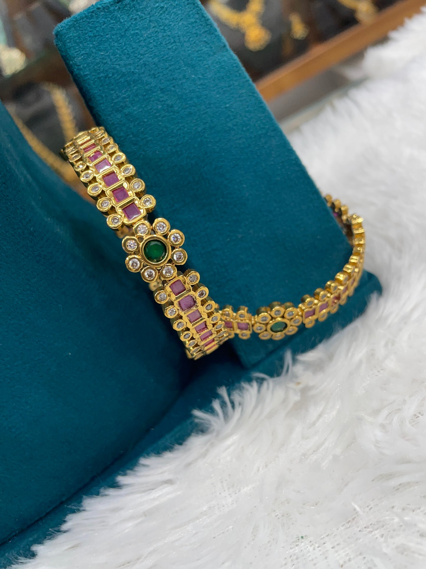 Gold Bangles with Ruby & Emerald Stones-SHMB139