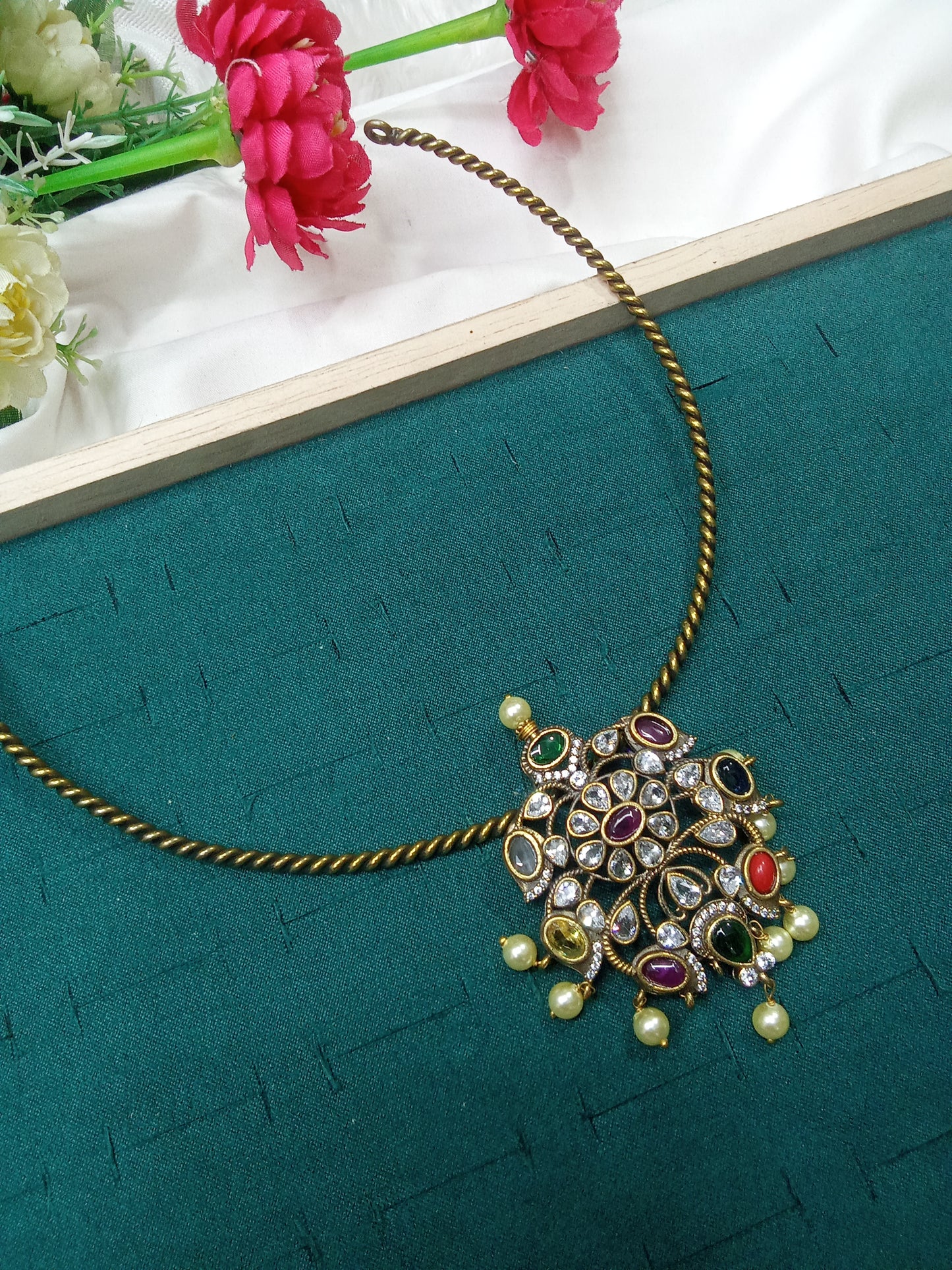 Antique Finish Multistone Statement Necklace-SHNC12
