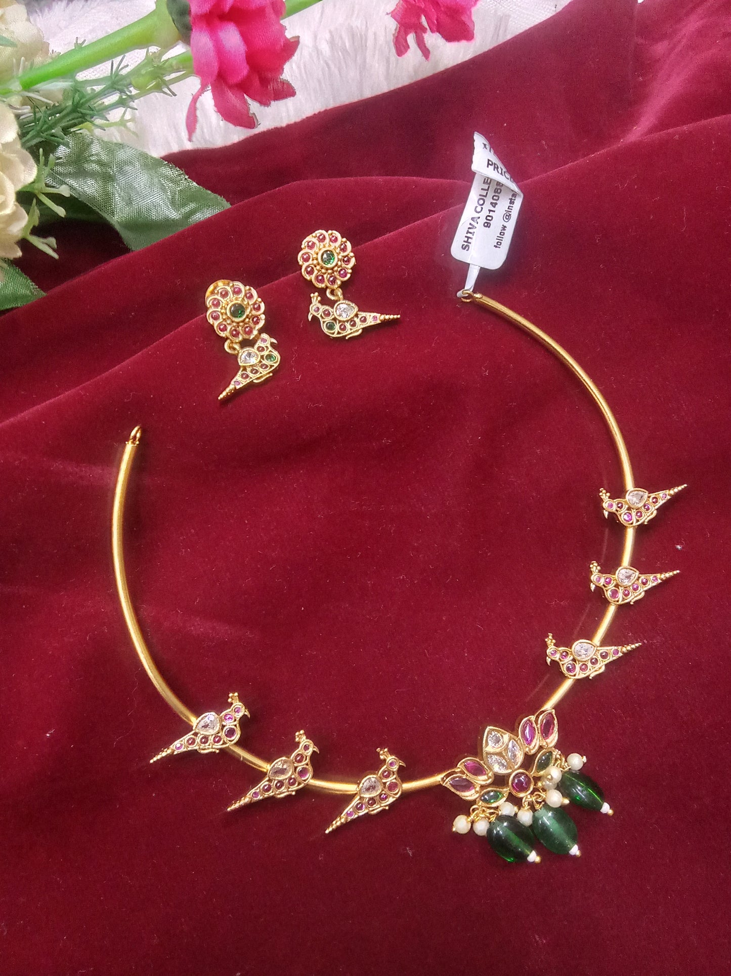 Peacock Design Choker Necklace Set-SHNC13