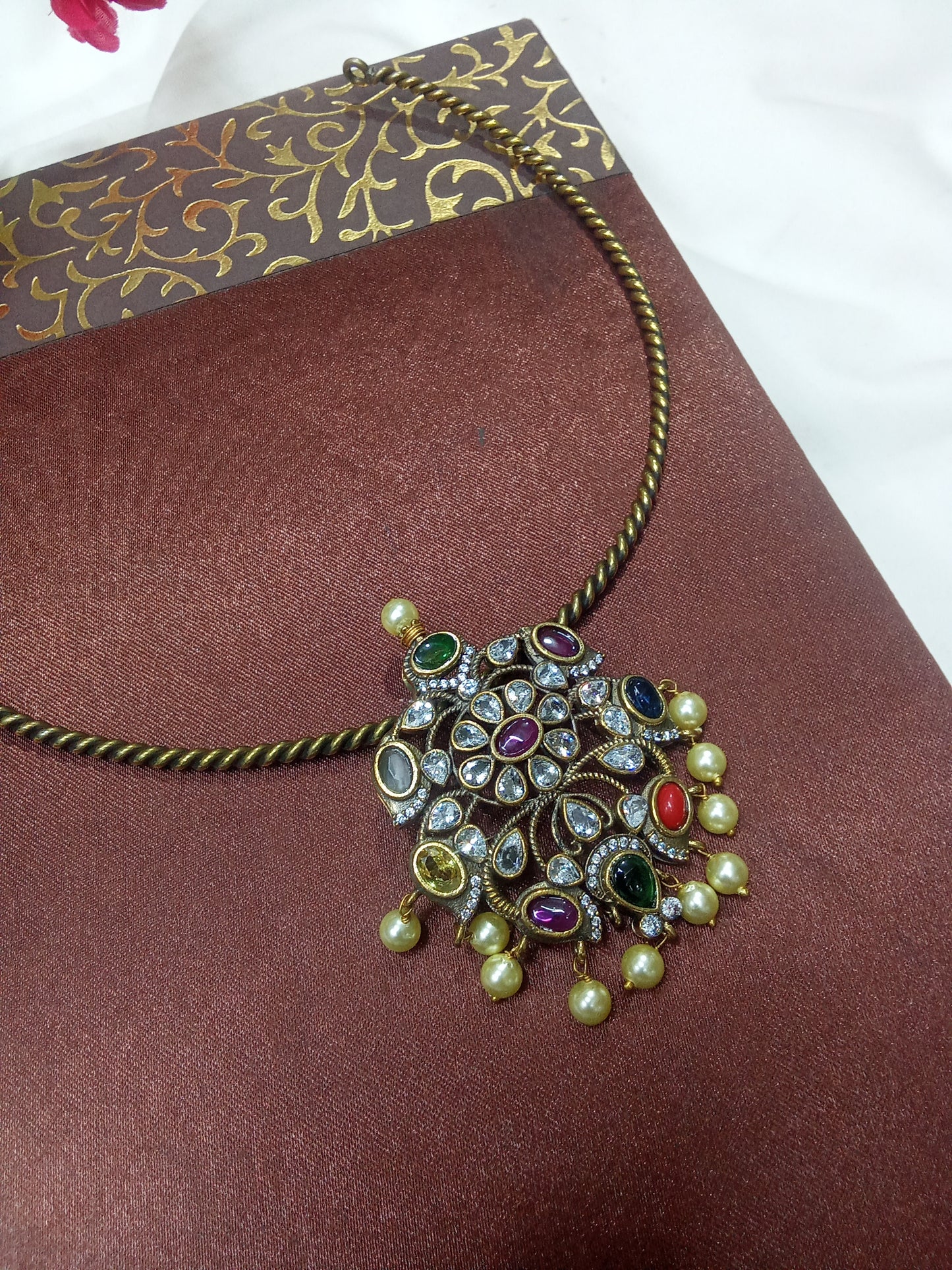 Antique Finish Multistone Statement Necklace-SHNC12