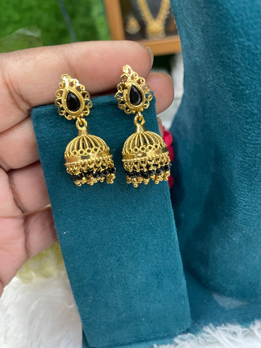 Black Beaded Gold Jhumkas-SHER308