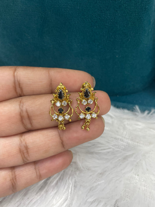 Gold Earrings with Black & White Stones-SHER305