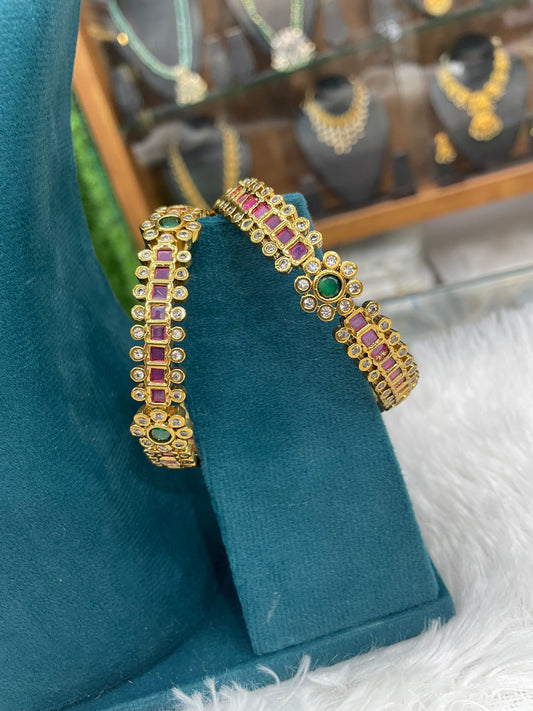 Gold Bangles with Ruby & Emerald Stones-SHMB139