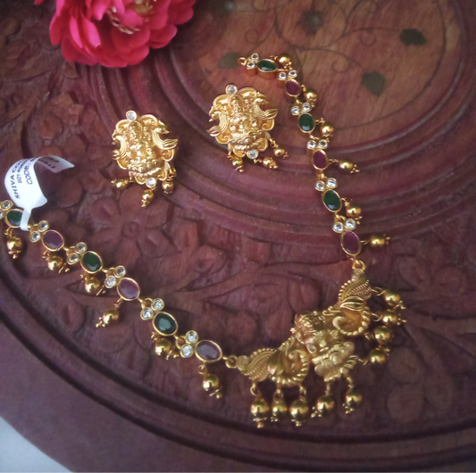 Lakshmi Coin Haram with Ruby-Green Stones-SHNC07