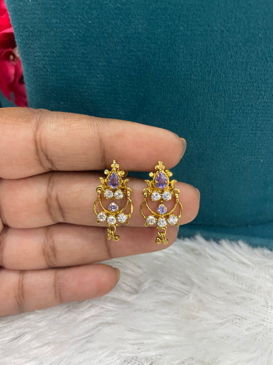 Gold Earrings with Purple & White Stones-SHER306