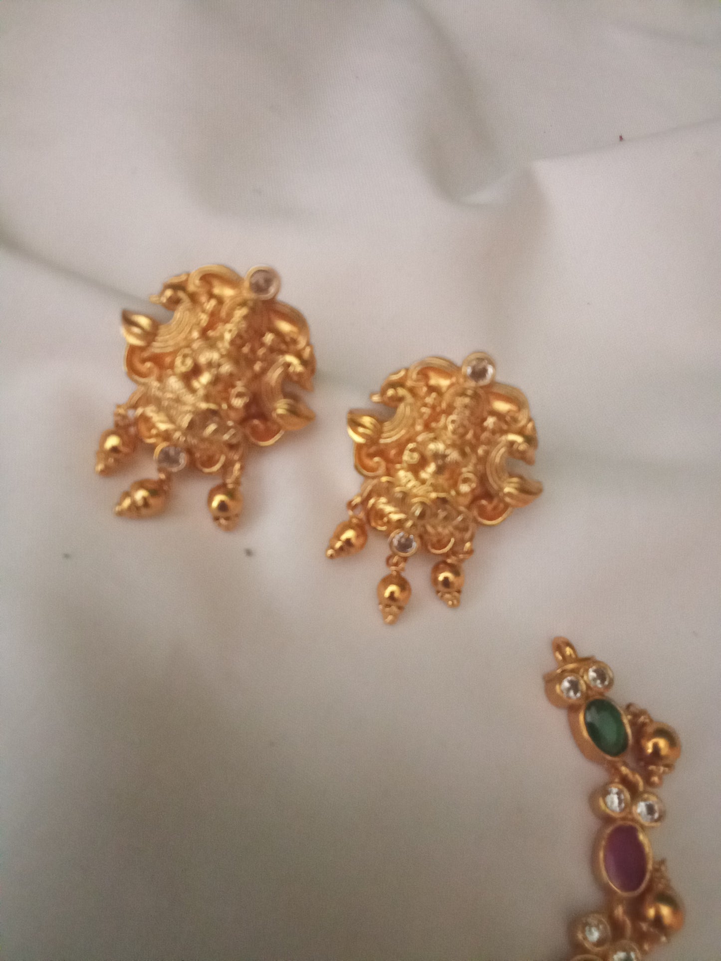 Grand Green stone Temple Necklace Set-SHNC06