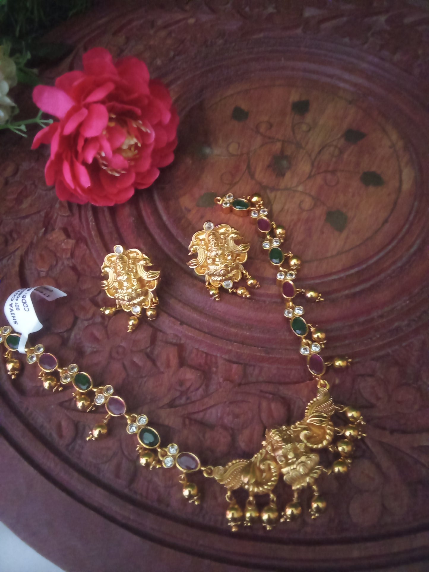 Lakshmi Coin Haram with Ruby-Green Stones-SHNC07