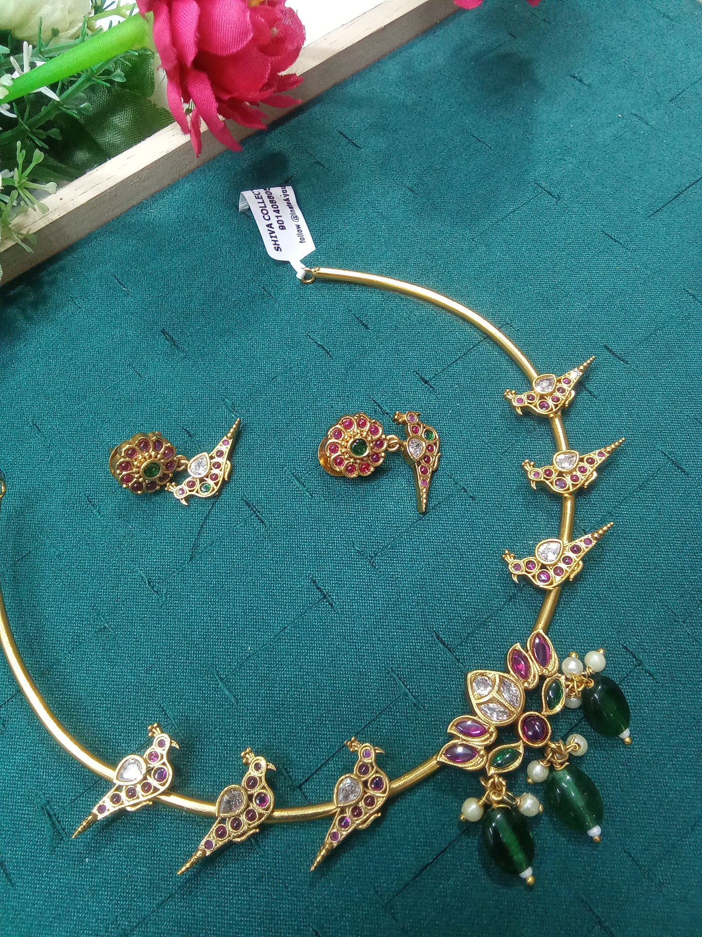 Peacock Design Choker Necklace Set-SHNC13