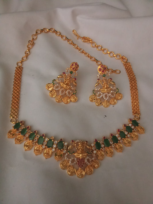 Grand Green stone Temple Necklace Set-SHNC06