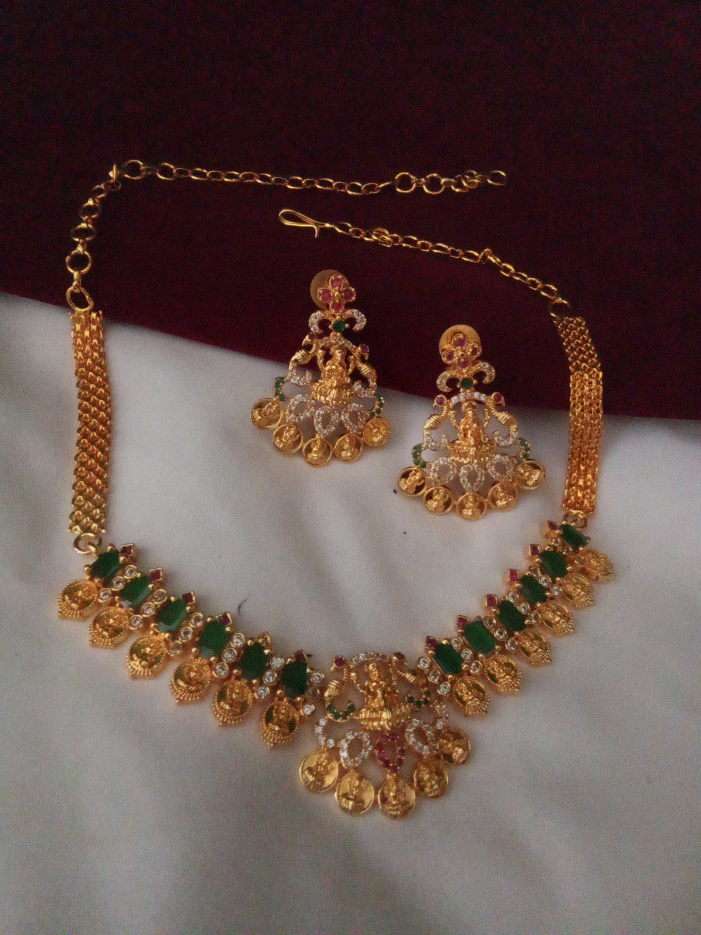 Grand Green stone Temple Necklace Set-SHNC06